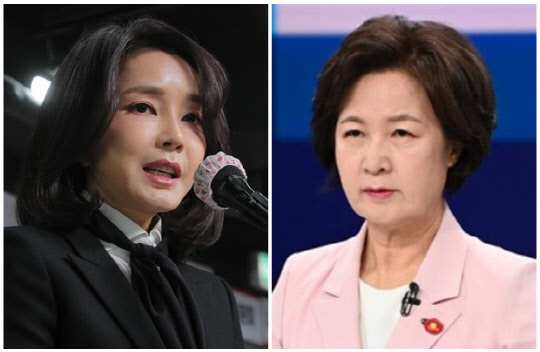 윤석열 국민의힘 대선 후보 부인 김건희씨(왼쪽)와 추미애 전 법무부 장관. 연합뉴스
